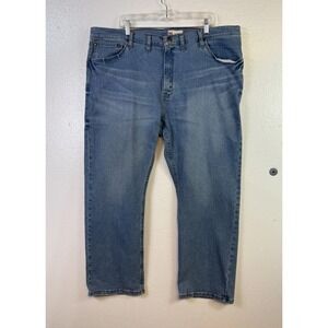 Wrangler Mens Relaxed Jeans Size 44x30 Bootcut Blue Denim Stretch Work Casual
